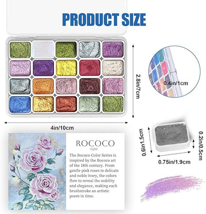 Mini Forestry Shifting Watercolor Painting Kit, 20 Color Shifting Watercolor Paint Set, Shimmer Metallic Watercolor Set, Glitter Watercolor Paint, Solid, Rococo Style