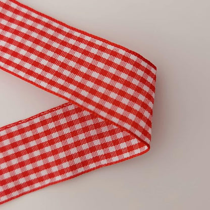 1 Inch Red and White Woven Edge Gingham Ribbon 25 Yards Each Roll 100% Polyester (1", red)