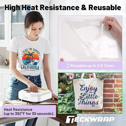 TECKWRAP Clear Transfer Tape for Vinyl -12INCH x 10 FT,White Alignment Grid for Heat Transfer Vinyl, Printable HTV, DIY Decals, Signs, Stickers, Adhesive Vinyl
