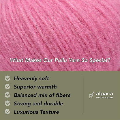 Pullu - Baby Alpaca Merino Wool Yarn Set of 3 Skeins (150 Grams) Worsted Weight - Sourced Directly from Peru - Heavenly Soft and Perfect for Knitting and Crocheting (Cotton Candy)