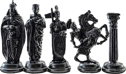 Medieval British Army Antique Copper Metal Chess Set for Adults,Handmade Pieces and Natural Solid Wooden Chess Board with Storage Inside King 3.35inc