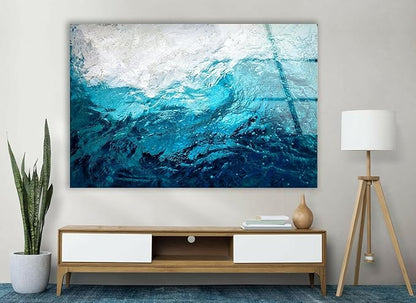 My Photostation.com 60WX40H'' Blue Waves Abstract Glass Wall ArtTempered Glass Printing Wall Decor Large Wall Art Wall Hangings