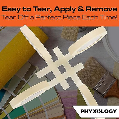 No-Residue 1 Inch, 60 Yard Masking Tape 6 Pk. Easy-Tear, Pro-Grade Removable Painters Tape Great for Home, Office, Commercial Contractor. Clean, Drip-Free Painting with Wide Crepe Paper Rolls