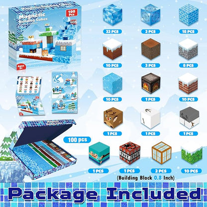 Magnetic Blocks - 100PCS Magnetic Building Blocks Glacier Castle, STEM Montessori Sensory Toys for Toddlers Kids Boys Girls Ages 3 4 5 6 7 8 9 10 Holiday Easter Birthday Gifts