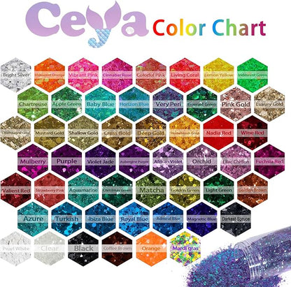 Ceya Chunky Glitter, 4.9oz/ 140g Mardi gras Craft Glitter Powder Mixed Fine Flakes Iridescent Nail Sequins for Halloween Pumpkin, Nail Art, Hair, Epoxy Resin, Tumblers, Slime, Painting, Festival Decor