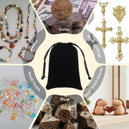 Velvet Drawstring Jewelry Bag, 50Pcs Black Coin Pouch, 3x4 Dice Bag, Or Wrapping Halloween Party Favors, Small Jewelry, Small Bussiness, Palm Crosses, Chains, Bracelet, For Church