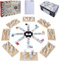 Double 12 Mexican Train Dominoes Set for Adults with 8PCS Wooden Holders, 9 Train Markers, 91 Color Dot Tile Dominos in Tin Box & Hub - Classic Family Board Game Set Party Toy Gift for Kids