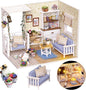 DIY Miniature House Kit – Mini Doll House Model Tiny Home Build Dollhouse Diorama Craft Kit with LED Dust Cover for Beginners Christmas Halloween Holiday Birthday Gift for Adult(Cat Room)