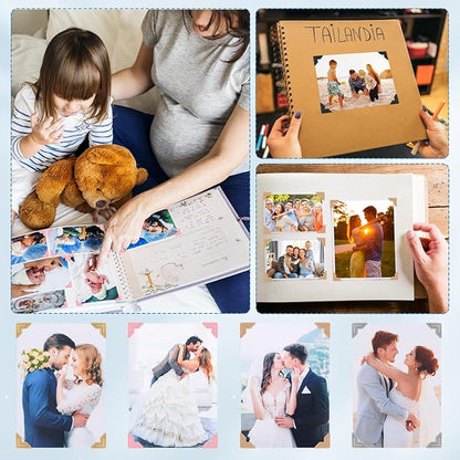 15 Sheets 360 PCS Gold-Black-Cowhide Acid-Free Photo Corners Notebook, Self-Adhesive Photo Corners for DIY Photo Album Journal, Photo Corner Stickers for Trip Journal Memory Book