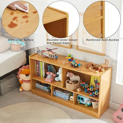 Toy Organizers and Storage, 5-Section Kids Bookshelf for Organizing Books Toys, School Classroom Wooden Storage Cabinet for Children's Room, Playroom, Nursery (Natural)