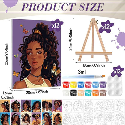 Zhanmai 12 Pack Pre Drawn Canvas for Painting Sip and Paint Kit 8" x 10" Paint Party Set Canvas Painting Pre Printed Canvases for Party Favor DIY Virtual Adult's Date Night(Charming Girl)