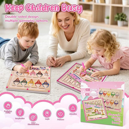 2 in 1 Magnetic Color and Number Maze Montessori Toy for Girls Dual Purpose Wooden Magnetic Puzzle Early Learning Activity for Preschool Children Magnetic Maze Board Educational Game