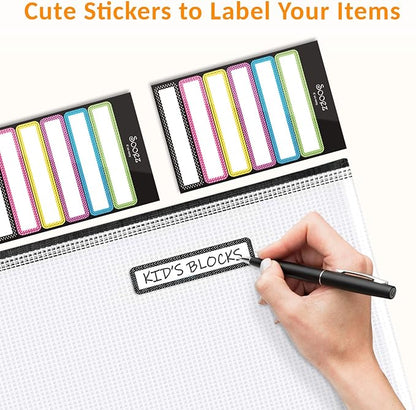 Sooez 36 Pack Mesh Zipper Pouch with Sticky Labels, A4 Mesh Bags Board Game Puzzles Organization Storage, Durable Letter Size File Folders Organizer Teacher School Classroom Office Supplies, Black