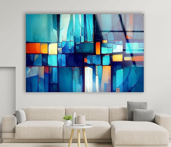 My Photostation.com Round 24'' Blue Vibrant Stained Glass Wall ArtTempered Glass Printing Wall Decor Large Wall Art Wall Hangings