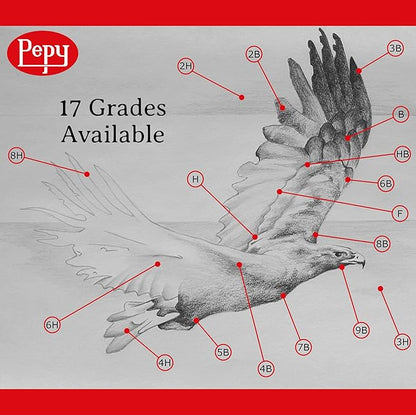 Pepy Graphite Professional Drawing Pencils - Set of 12 8B Pre-Sharpened Black Lead Pencils; Perfect for Drawing, Sketching and Shading, Graphic and Fine Art