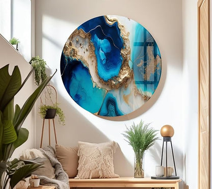 My Photostation.com 20Wx14H'' Blue Alcohol ink Glass Wall ArtTempered Glass Printing Wall Decor Large Wall Art Wall Hangings