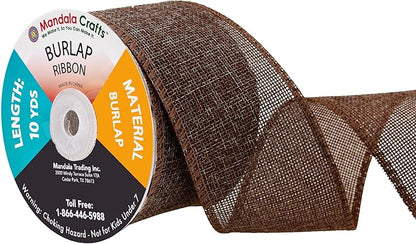 Mandala Crafts Brown Burlap Ribbon 2.5 Inches Wide Jute Ribbons for Crafts - 20 Yds Roll Rustic Burlap Wrap Trim Ribbons for Wreaths Bows Wedding Party Decoration