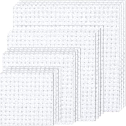 MYFAMIREA 16PCS Cross Stitch Fabric, 4 Sizes White Aida Cloth 14 Count Craft Embroidery Cloth Classic Reserve Cross Stitch for Home DIY Handmade Needlework Embroidery Decoration, 5.9 to 11.8 inch
