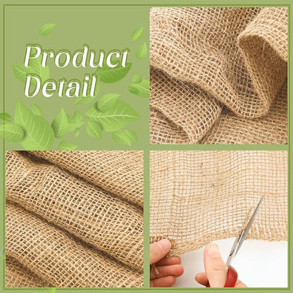 Buryeah 60 Inch x 150 ft Burlap Fabrics Roll Natural Jute Burlap Garden Tree Wrap Outdoor Weed Barrier DIY Fall Halloween Craft Winter Frost Plant Landscape Blankets Cloth for Plant Gardening Shrubs