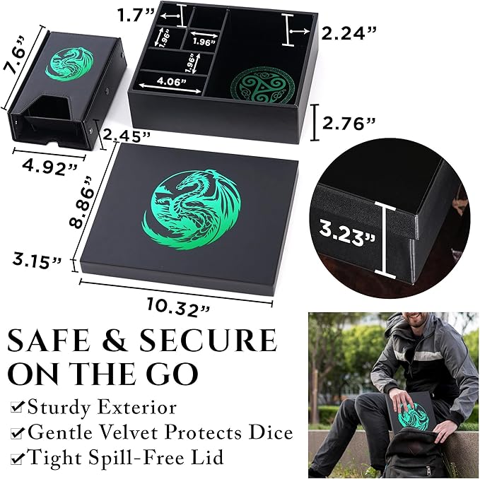 Dice Tray and Dice Tower for DND: All-in-One Tray, Storage & Large Tower for Random Rolls - Stores Your Sets, Mini's etc, Perfect for D&D and RPG Gift Accessories (Green Dragon)