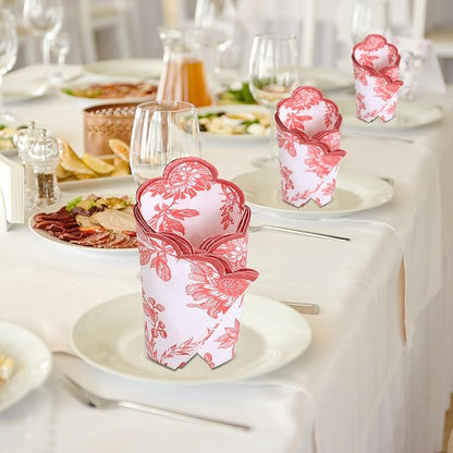 Ridhi Peach Coral Hand Block Print Napkins 18" x 18" Set of 4 Reusable Cotton Dinner Napkins for Weddings, Parties & Everyday Dining, Thanksgiving, Christmas, Fall