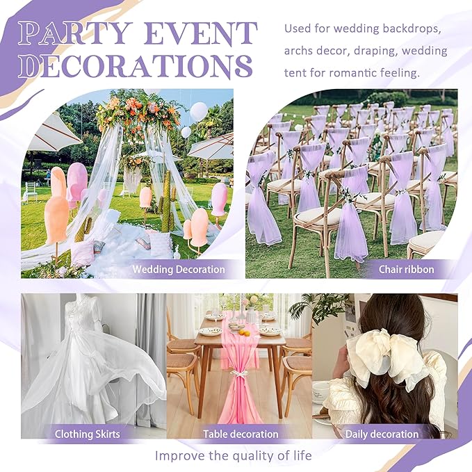 Horbaunal Lavender Chiffon Fabric by The Yard, 10 Yard Continuous Sheer Fabric 59" Wide Soft Draping Fabric for Wedding Arch Draping Party Backdrop DIY Sewing