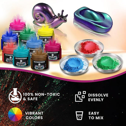 BALTIC DAY - Mica Powder, 30 x 10g Jars of Mica Powder for Epoxy Resin Set - Epoxy Resin Color Pigment Powder - Pigments for Soap Making, Slime, Nails