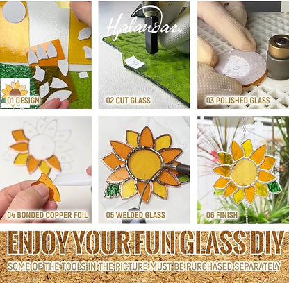 16 Sheets 4x6 in Iridescent Stained Glass Sheets, Glass Cathedral Art, Mosaic Glass, Glass Sheets Supplies with Copper Foil Tape and Gloves for Glass Lovers DIY (Transparent)