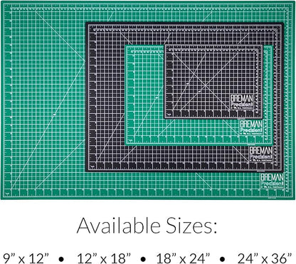 Breman Precision 24x36 Inch Self Healing Cutting Mat - 2-Sided 5-Ply PVC Green/Black Cutting Mats for Crafts, Sewing, Quilting and DIY Projects - Durable and Non-Slip Design with Precise Grid Lines