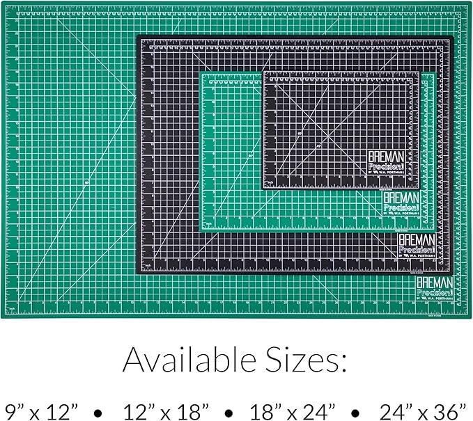 Breman Precision Self Healing Cutting Mat 9x12, 12x18, 18x24 Inch - 3-Pack Rotary Mats for Crafts - 2 Sided 5 Ply PVC Self Healing - Fabric Cutting Mat for Sewing