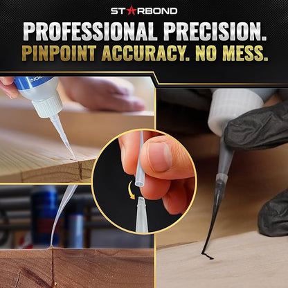 Starbond Medium Super Glue Pro Kit (2 oz) – Strong, Fast-Bonding CA Glue (Cyanoacrylate Adhesive) – with Clog-Resistant Cap, Microtips & Extra Nozzle for Quick Fixes, Woodworking, Hobby Models