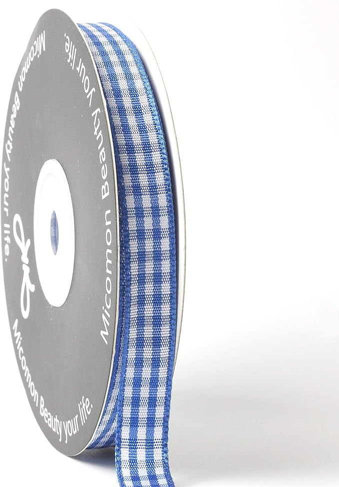 Ink Blue Gingham Plaid Checked Ribbon 25 Yard Each Roll 100% Polyester (3/8", Ink Blue)