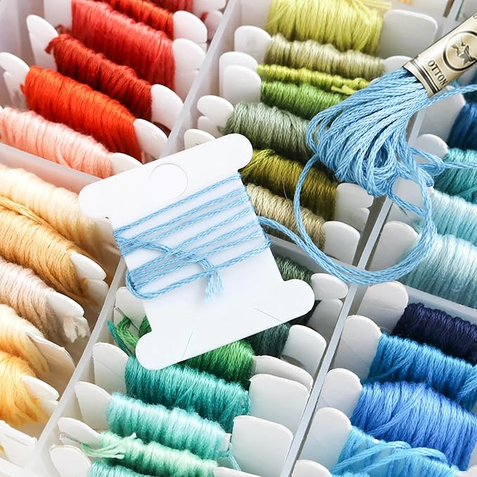 2PACK Embroidery Floss Organizer Box with 50 Cardboard Bobbins - 17 Compartments Clear embroidery thread and Beads organizer box, Snap-Tight Clear Sewing Organizer - Jewelry Bead Holder (Made in USA)