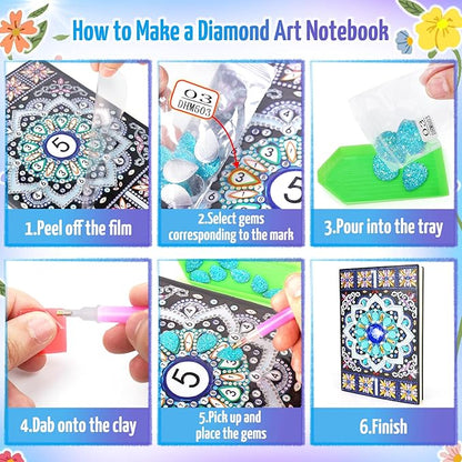 Girls Gifts 5-7-9-10 Year Old, Craft Kits for Kids Age 6 8 11 12 Diamond Art Kits Cute Stationary Girl Birthday Presents for 5 6 7 9 Year Old Girls Notebook Arts and Crafts for Kids Toys Diary