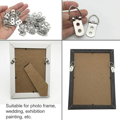 70 Pack D-Ring Steel Picture Hangers Heavy Duty with Screws Picture Frames Double Holes Clasp Picture Hang Solutions, for Hanging Clock Paintings Artwork Picture Frame Hook Photos Mirrors