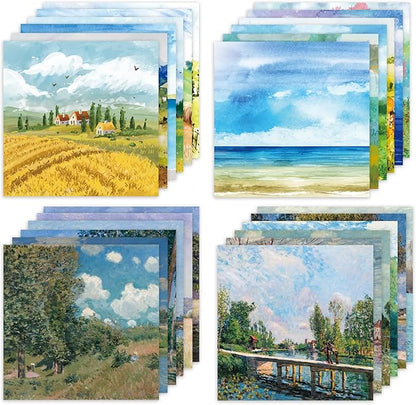 48 Sheets 24 Designs Scrapbook Paper Pad, 6"×6" Single-Sided Decopodge Craft Cardstock Paper, Scrapbooking DIY Decorative Background Cardmaking Supplies.Paintings&Landscape
