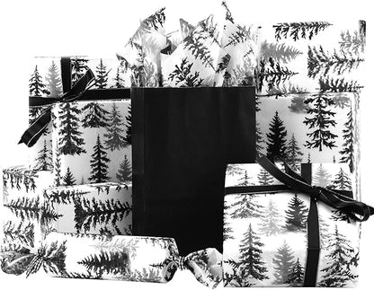 100 Sheets Christmas Tree Tissue Paper, 20x14in Forest Style Wrapping Tissue Watercolor Xmas Tree Art Tissue for Xmas Party Gift Bag Fillers Winter Party Decor (Black)