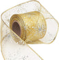 2.5 Inch Wide Christmas Wired Ribbon Snowflake Organza Sheer Glitter Ribbon for Xmas Tree, Wreath, Party Decoration, Gift Wrapping (Golden, 10.9 Yards)