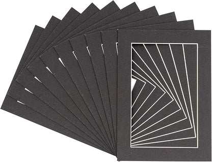 6x8 Mat for 8x10 Frame - Precut Mat Board Acid-Free Show Kit with Backing Board, and Clear Bags Textured Black 6x8 Photo Matte Made to Fit a 8x10 Picture Frame Matboard for Framing, Pack of 100 Mats