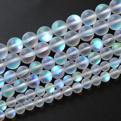 32pcs 10mm Natural White Mystic Aura Quartz Beads Frosted Matte Moonstone Round Loose Beads For Jewelry Making DIY Bracelet Necklace 15"