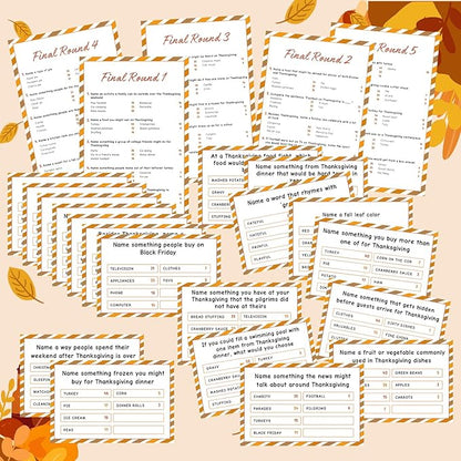 Thanksgiving Day Friendly Feud Game with 2 Answer Buzzers, Fall Holiday Feud Cards for Family Game Night Fun Trivia Quiz for Autumn Pumpkin Party Office Class Groups Team Building