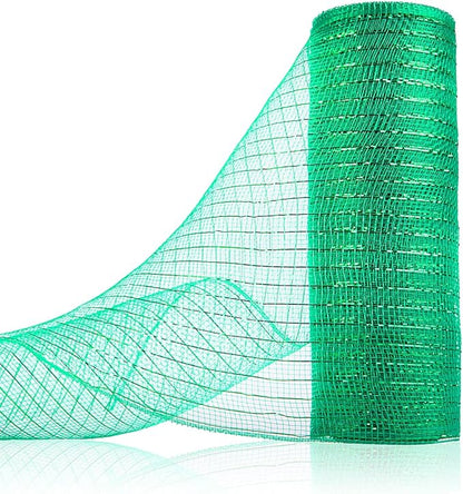 Anivia Deco Mesh Ribbon, 10inch x 30 Feet Each Roll Metallic Foil Mesh Ribbon for Wreaths Swags, Holloween, and Christmas Tree Decoration (Green/Green Foil)