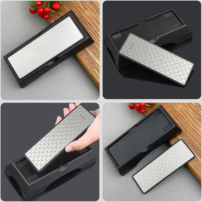 Diamond Sharpening Stone Set, Knife Sharpener Stone, Double-sided Coarse 400 / Fine 1000# | Extra Fine 3000 Grit, 2 Sizes Whetstone Tool with Non-Slip Base, Diamond Plate Honing Stone, Hone Sharpener