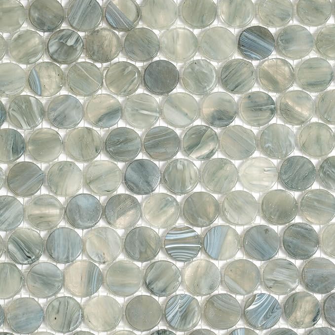 Mixed Gray Penny Round Mosaic Glass Tile – Sample Swatch- 4"x5" - Luxurious Design for Bathroom Walls, Kitchen Backsplash, Shower Walls - Elegant Wall Decor - NOT Peel and Stick Tile