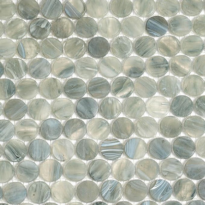 Mixed Gray Penny Round Mosaic Glass Tile – Sample Swatch- 4"x5" - Luxurious Design for Bathroom Walls, Kitchen Backsplash, Shower Walls - Elegant Wall Decor - NOT Peel and Stick Tile