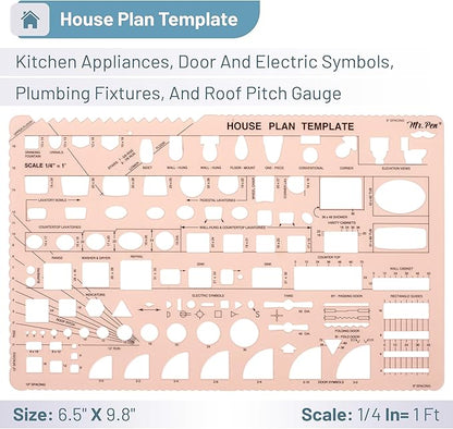 Mr. Pen- House Plan, Interior Design and Furniture Templates, Drafting Tools and Ruler Shapes for Architecture - Set of 3