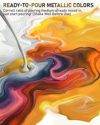 Nicpro 8 Colors 33.8 oz Large Bulk Metallic Acrylic Pouring Paint Supplies Kit, Premixed High Flow Art Pour Paint with Silicone Pour Oil, Gloves, Tablecloths for Beginner DIY, Ready to Pour