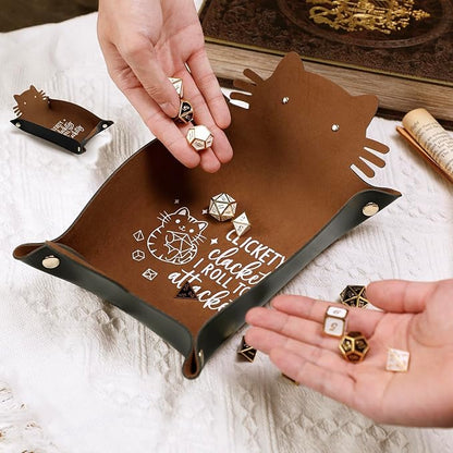 Cat Dice Rolling Tray Novelty Folding Leather Dice Holder Portable Dice Storage Accessories Decorative Desk Organizer Funny Gift for DND RPG Game Players