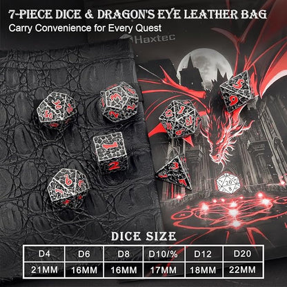 Haxtec DND Dice Set Metal Dice Compatible with Dungeons and Dragons D&D Gift TTRPG Antique Iron Red Polyhedral Dice