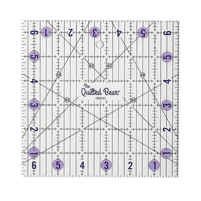 The Quilted Bear Quilting Rulers - Transparent Acrylic Non Slip Quilting, Patchwork & Sewing Ruler with Clear Black Lines & 30, 45 & 60 Degree Angles for Perfect Accuracy & Precision (6.5" x 6.5")